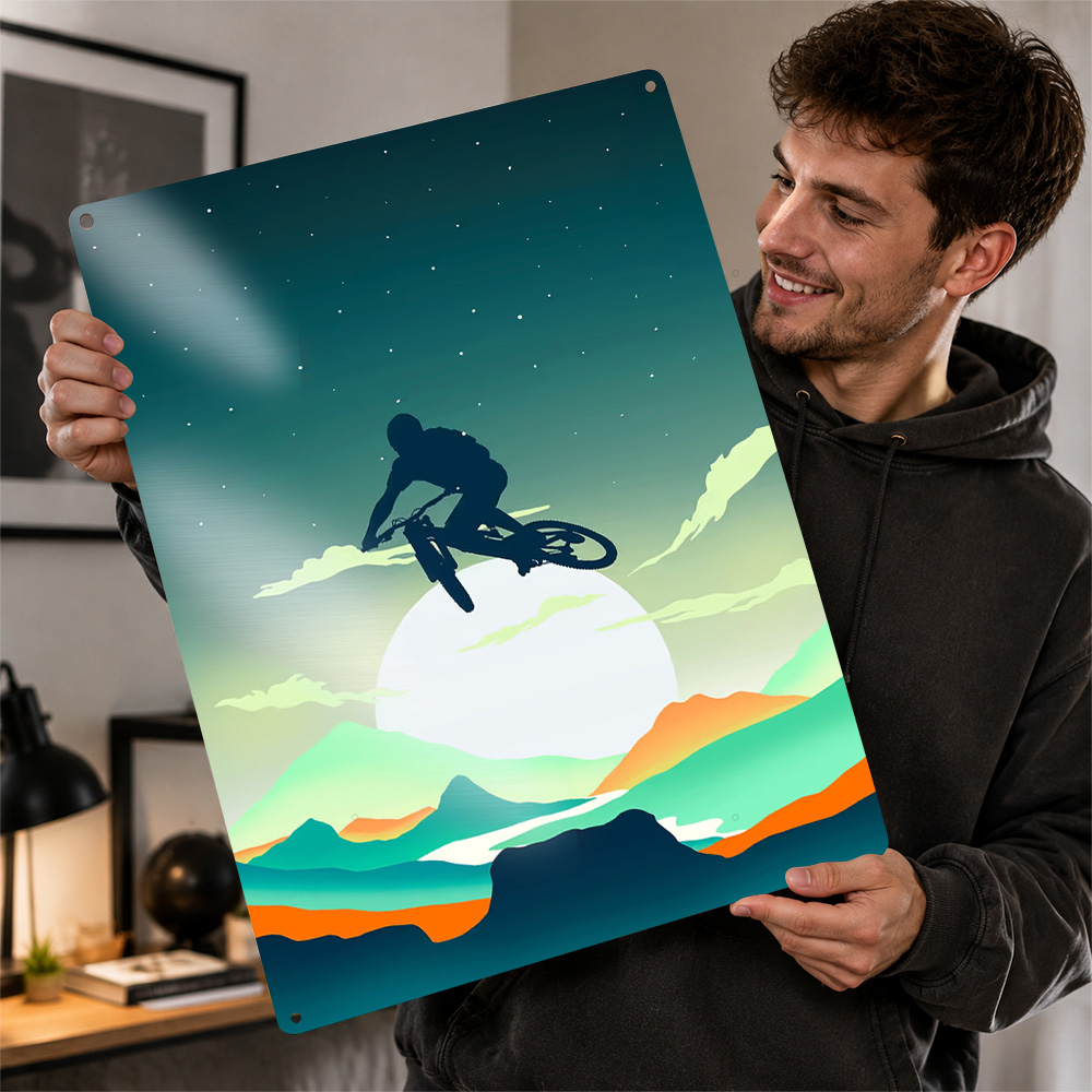 Mountain Biking Europe - Gepersonaliseerde metalen tinnen poster met mountainbike-textuur,